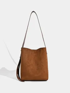 Retro Braune Wildleder Eimer Tasche Damen Schultertasche Umhängetasche Modisch Neu