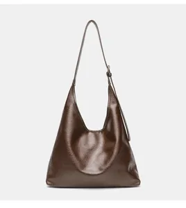 Bolso de hombro hobo de cuero marrón vintage para mujer, bolso grande y elegante.