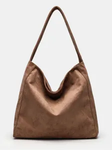 Faux suede large capacity retro minimalist hobo shoulder bag autumn winter casual tote bag