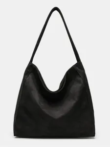 Black suede hobo shoulder bag autumn winter minimalist casual large capacity tote bag