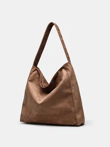 Brown suede shoulder bag minimalist large capacity hobo tote bag for women autumn winter daily use