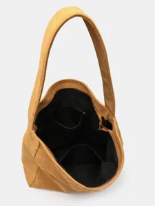 Stylish brown suede tote bag for women, large capacity minimalist shoulder hobo bag.