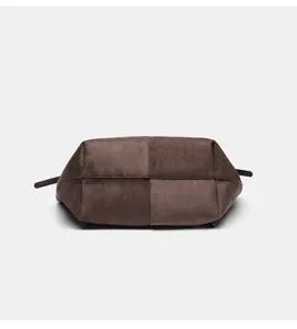 Borsa shopper rétro in camoscio con ali, vista dettagliata, grande borsa da lavoro donna.