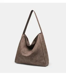 Sac cabas bandoulière marron vintage de grande capacité, sac à main de travail.