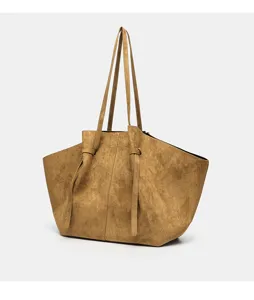 Borsa a shopper in scamosciato vintage da donna, grande borsa a spalla capiente ed elegante.