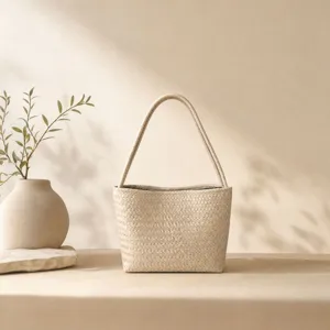 Woven leather shoulder bag bucket tote chic minimalist design elegant everyday purse