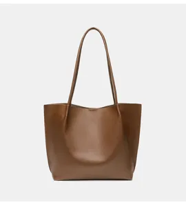 Braune Leder-Tote-Bag für Damen, große Schultertasche für Pendeln, Mode und Alltag.