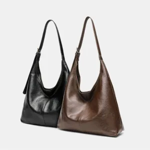 Bolso de Hombro de Axila de Cuero PU de Gran Capacidad Retro Vintage Casual Tote Bolso de Mano Commuter Hobo para Mujeres