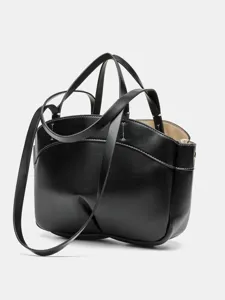 Schwarze PU Leder Tote Tasche mit mehreren Griffen und Schultergurt für Damen Alltag.