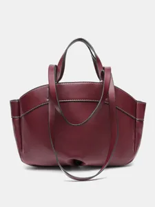 Bordeauxfarbene elegante Damentasche aus Leder, stilvolle Shopper Umhängetasche mit Doppelgriffen.