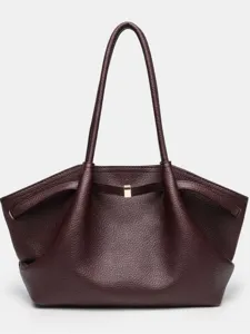 Französische weinrote Leder-Tragetasche im Vintage-Stil, elegante Schultertasche mit Flügeln.