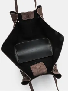 Borsa a mano vintage in camoscio per donna, grande borsa shopper tracolla capiente.