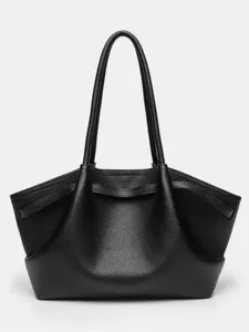 Klassische schwarze Leder Handtasche für Damen, stilvolle große Schultertasche für den Alltag.