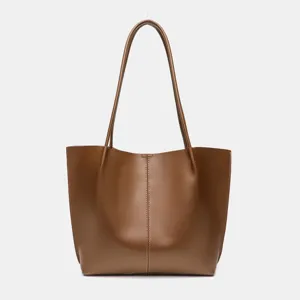 Einfashionliche braune Leder-Tasche für Damen, großer Shopper für den täglichen Weg.