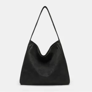 Sac à épaule noir vintage de grande capacité, sac cabas fourre-tout décontracté pour femme.