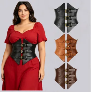 Women's Wide Faux Leather Corset Belt Vintage Metal Pin Buckle Elastic Waist Cinch Dress Waistband Fashion