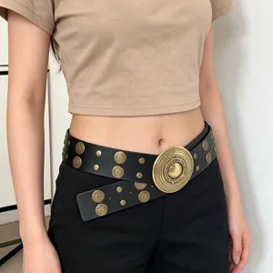 Ceinture en Cuir Rivet Punk Vintage pour Femmes Boucle en Métal Rétro Y2K Mode de Rue Ceinture de Taille