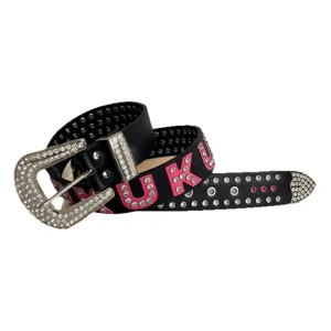 Unisex rhinestone leather belt with sparkly crystals, western studded design for jeans and casual wear.