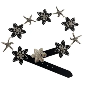 Retro Starfish Metal Faux Leather Waist Chain Vintage Punk Hip Belt for Women Fashion