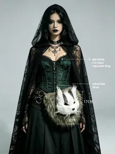 Gotisches dunkles Cosplay Fuchs Taillentasche Kapuze Spitzenumhang Korsett Set Halloween Party.