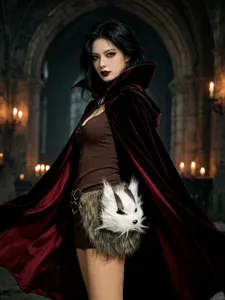 Halloween Gothic dunkler Vampir Cosplay Samt Umhang und süße Fuchs Taille Tasche Party Kostüm.