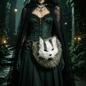 Gotisches Cosplay Korsett Taillengürtel mit Plüsch Fuchs Tasche, Halloween Party Vampir Kostüm.
