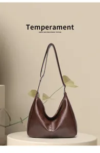 Braune Leder Hobo Umhängetasche, minimalistische Crossbody Tasche, große Kapazität, Alltagstasche.