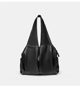 Schwarze weiche Leder Handtasche, große Kapazität Schultertasche Shopper für Damen.
