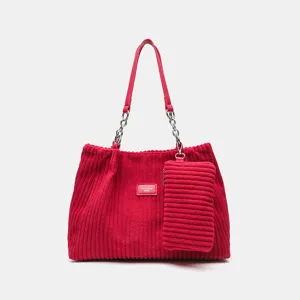 Τσάντα shopper από κορντουρόι για γυναίκες μεγάλη τσάντα ώμου με αλυσίδα και αξεσουάρ.