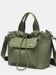 Sac cabas en nylon vert, sac à bandoulière style décontracté pour les loisirs quotidiens.