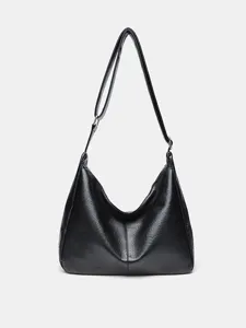Schwarze Ledertasche für Damen, retro weiche Umhängetasche mit verstellbarem Schultergurt.