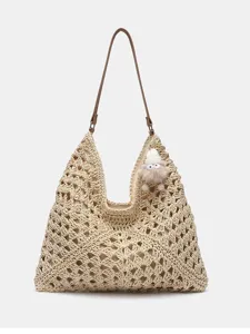 Damen Stroh Gewebte Tote Bag Große Kapazität Strandurlaub Umhängetasche Sommer Lässige Handtasche