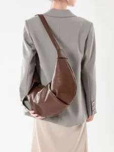 Retro soft leather pleated croissant dumpling bag casual versatile crossbody shoulder bag