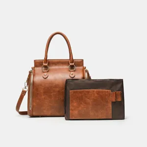Sac à main rétro en cuir PU grande capacité pour femme cabas fourre-tout bandoulière