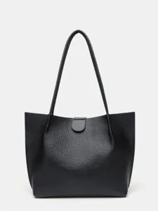 Borsa shopper nera in morbida pelle PU da donna, grande capacità borsa a spalla elegante.