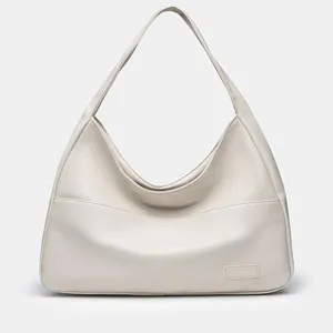 Off-white large capacity hobo shoulder bag, minimalist retro tote handbag for women.