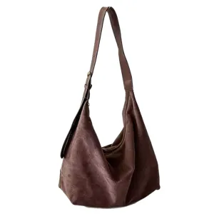Braune Vintage Wildleder Umhängetasche für Damen, große Freizeittasche Beuteltasche.