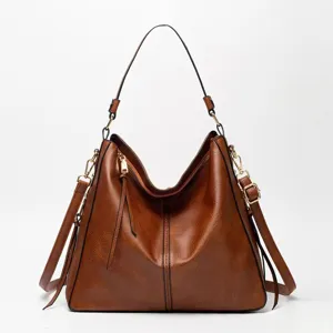 Femme Rétro Souple PU Cuir Hobo Sac Grande Capacité Épaule Bandoulière Sac Vintage Casual Cabas Main Femme Besace