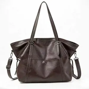 Bolso tote grande de cuero PU vintage para mujer, bolso de hombro y bandolera casual.