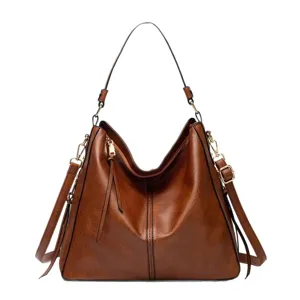 Sac hobo souple marron pour femme, grand sac porte epaule bandouliere style vintage.