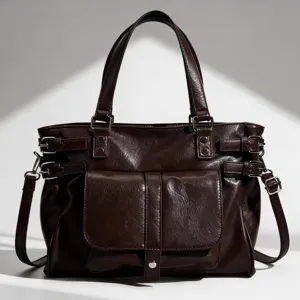 Σκούρο καφέ vintage τσάντα tote, μεγάλη τσάντα ώμου και χιαστί για το φθινόπωρο και χειμώνα.