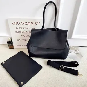 Vintage Damen große Kapazität schwarze Leder Umhängetasche Shopper Tasche Set stilvoll.