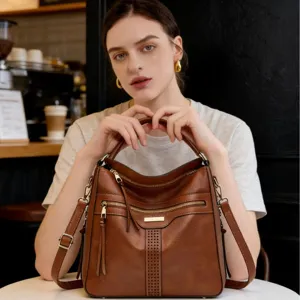 Braune Umhängetasche aus weichem Leder lässige Crossover Tasche für Damen im Alltag