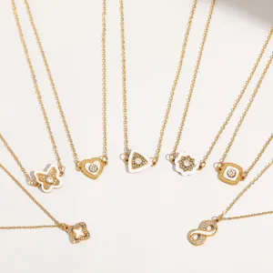 Minimalistische Edelstahl Anhänger Halskette Für Damen Vergoldet Geometrisch Strass Mode Schmuck Kragenkette