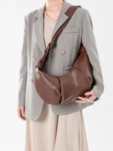 Korean retro soft leather pleated dumpling bag crossbody croissant shoulder bag for women