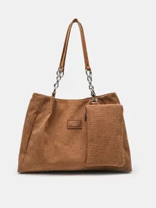Braune Cord-Tasche Shopper für Damen, große Umhängetasche für Alltag, Arbeit und Schule.