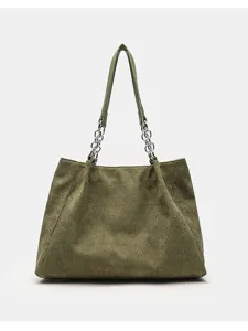 Grüne Cord Shopper Tasche für Damen, große Schultertasche Handtasche mit Kette Griff.