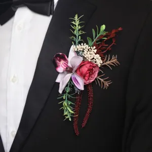 Forst-Retro-Hochzeits-Boutonniere künstliche Blumen-Korsage für Bräutigam Party Anzug-Dekor