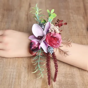 Vintage waldstil künstliche blume handgelenk corsage für hochzeit brautjungfer kleid