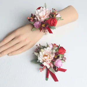 Exquisites künstliches Blumen Handgelenk Korsagen Set für Hochzeitsbraut und Party.